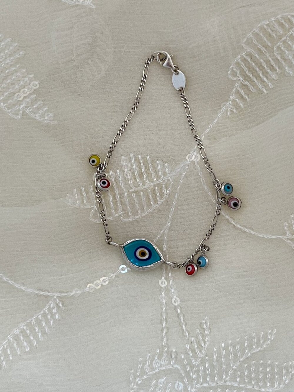 Evil Eye multi color beaded chain Bracelet boho vacation resort dainty delicate